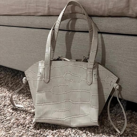 Zara Handbags - Zara Cream Crocodile-Embossed Satchel